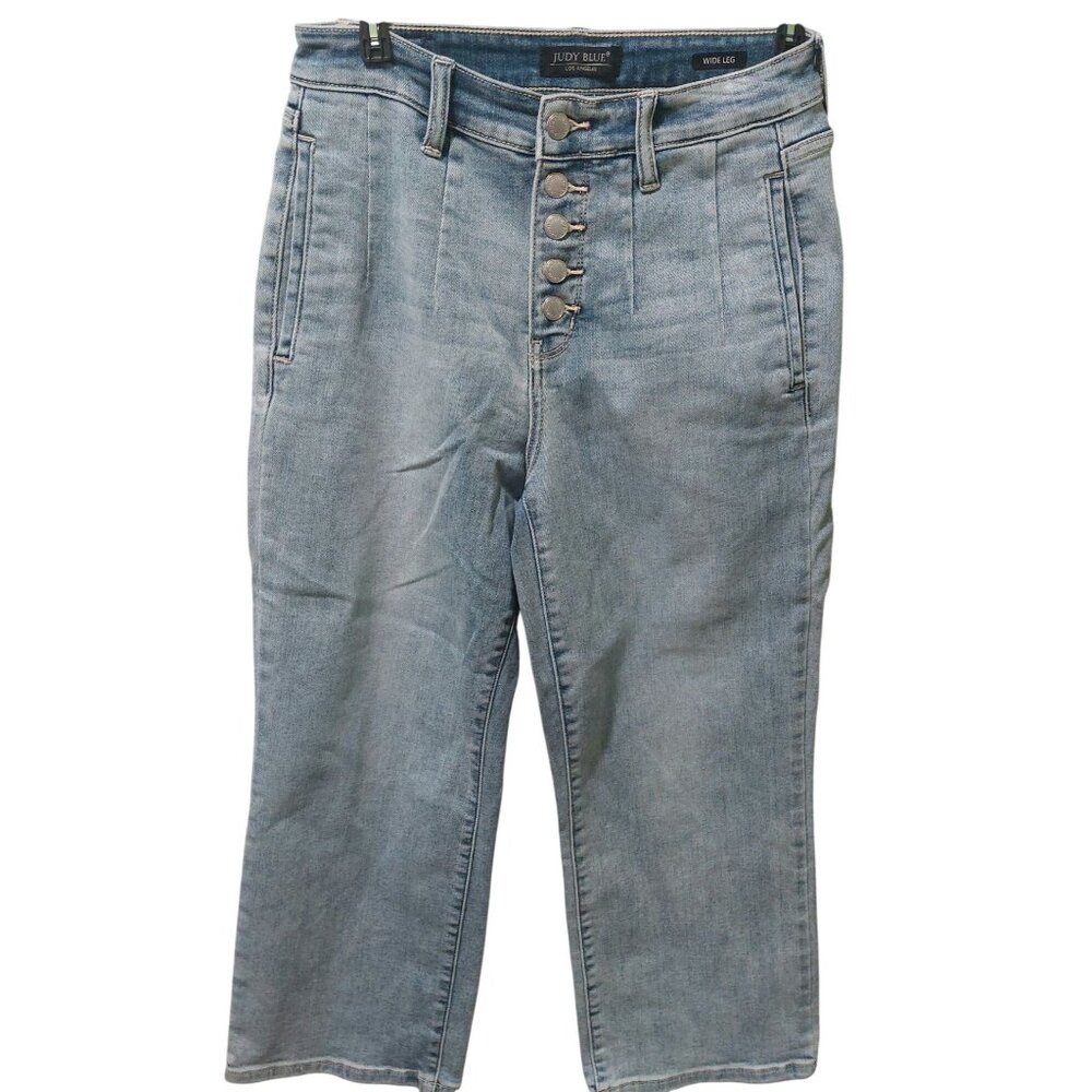 Judy Blue Womens Wide Leg Button-Fly Light Wash Denim Jeans Size 5/27 - Picture 1 of 12